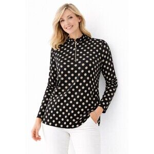 Chico's Blouse Top  Black Nude Ruffled Neck Long Sleeves Size 3 XL Tunic Office